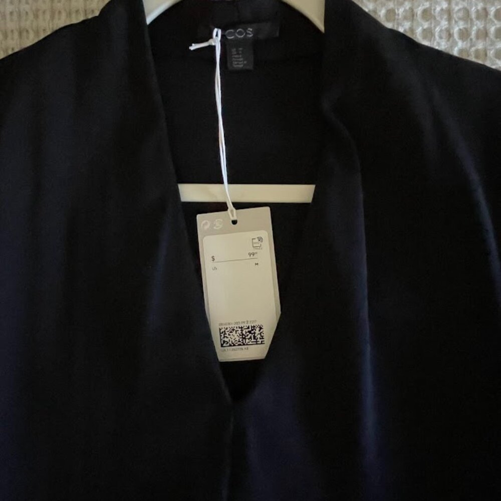 COS Black A-line V-neck Minimalist Lyocell Dress Euro Size M - Picture 3 of 8